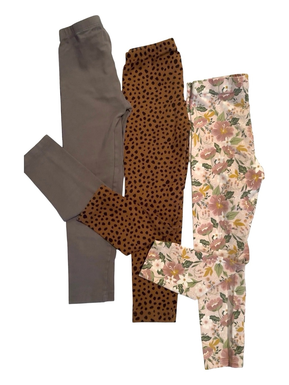3-Pack Girls' Leggings Set - Floral, Leopard & Taupe | Size 4